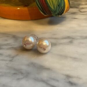 Pair of faux pearl earrings with tiny faux diamond detail, pierced